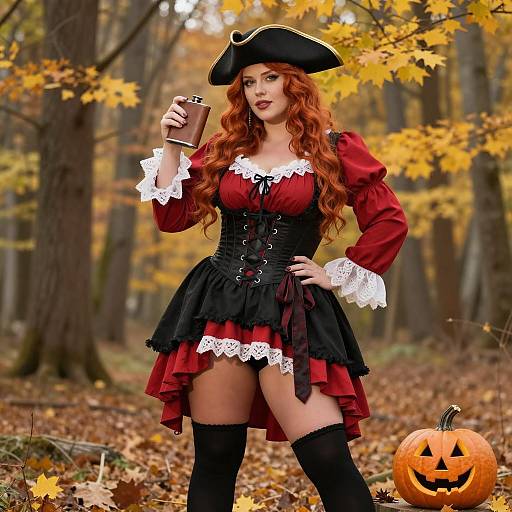 Plus Size Pirate Woman in Autumn Forest