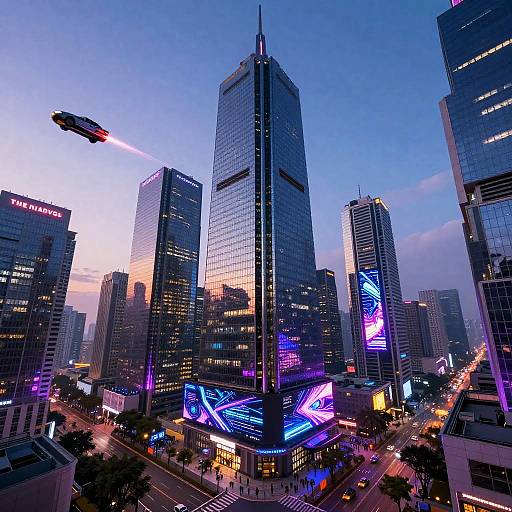 Futuristic Cyberpunk Cityscape at Dusk