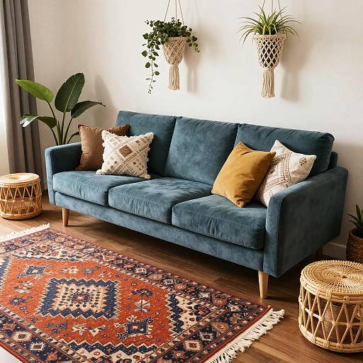 Bohemian Eclectic Teal Blue Living Room