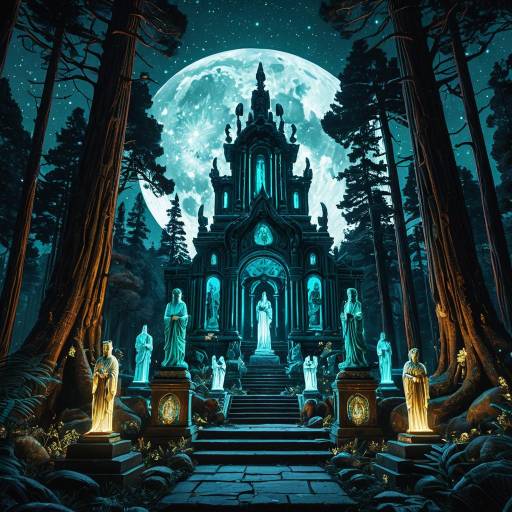 Bioluminescent Forest Under Midnight Sky