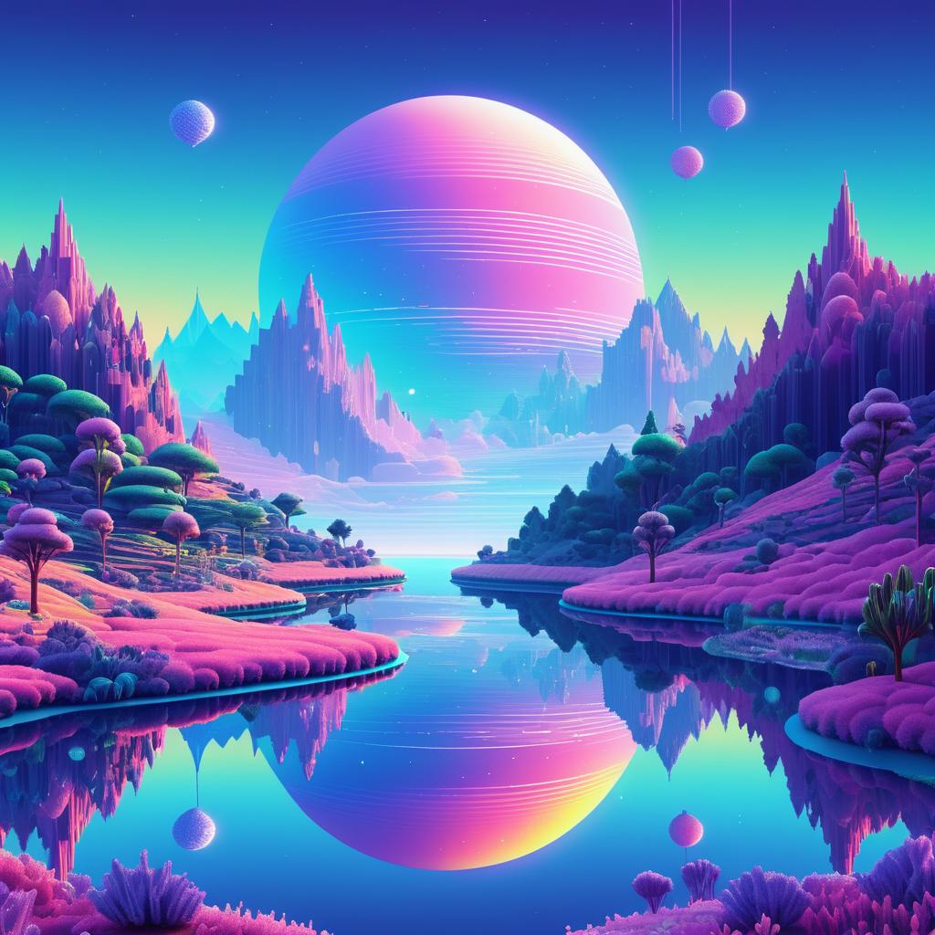 Surreal Digital Landscape in Pixel Art