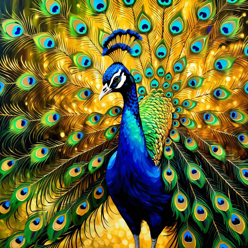 Elegant Peacock in Klimt-Inspired Oil Painting