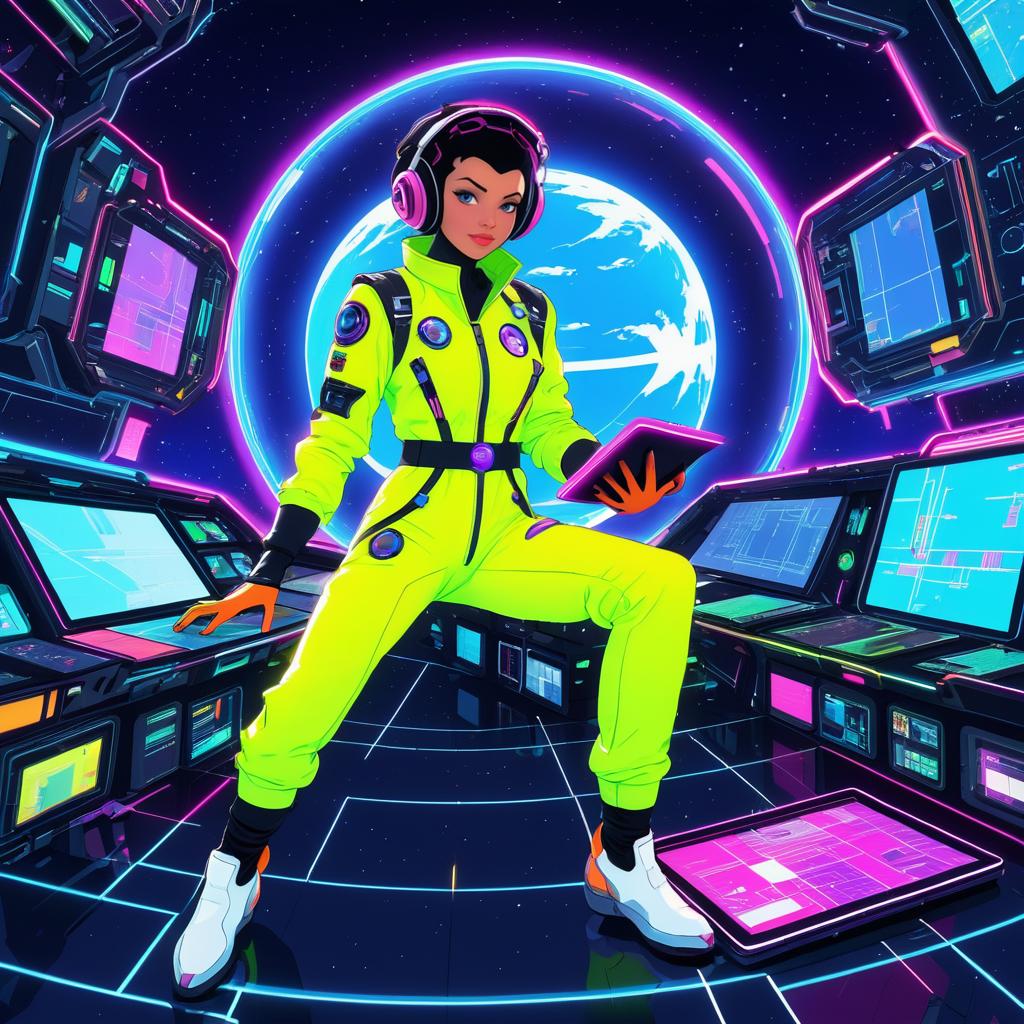 Vibrant Space Pilot in Neon Jumpsuit