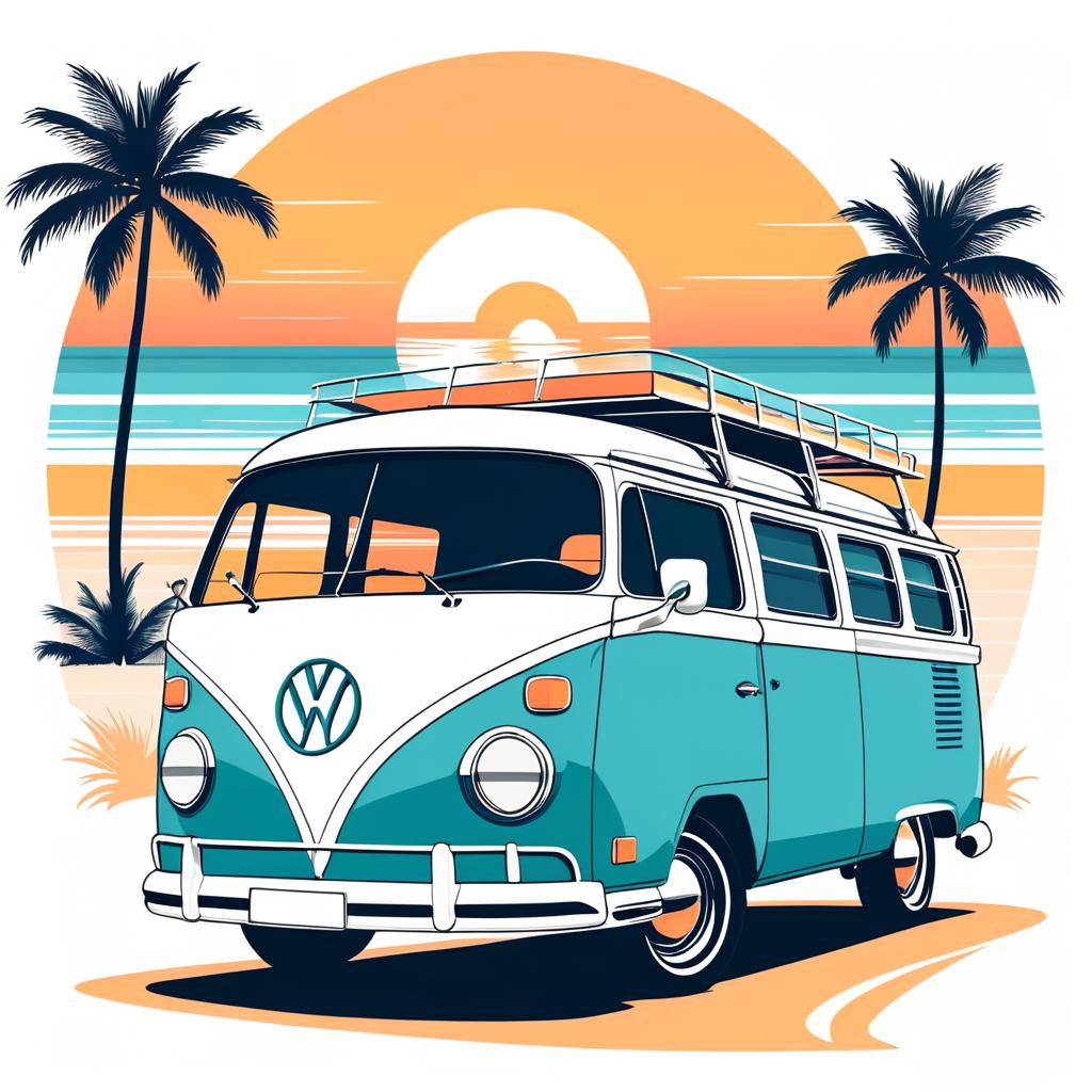 Vintage Camper Van Beach T-Shirt Design