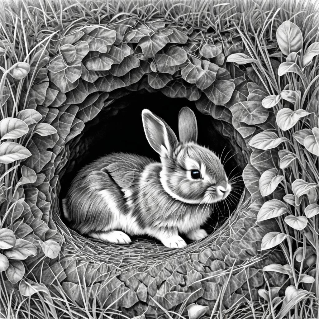 Detailed Pencil Sketch of Baby Rabbit Kit