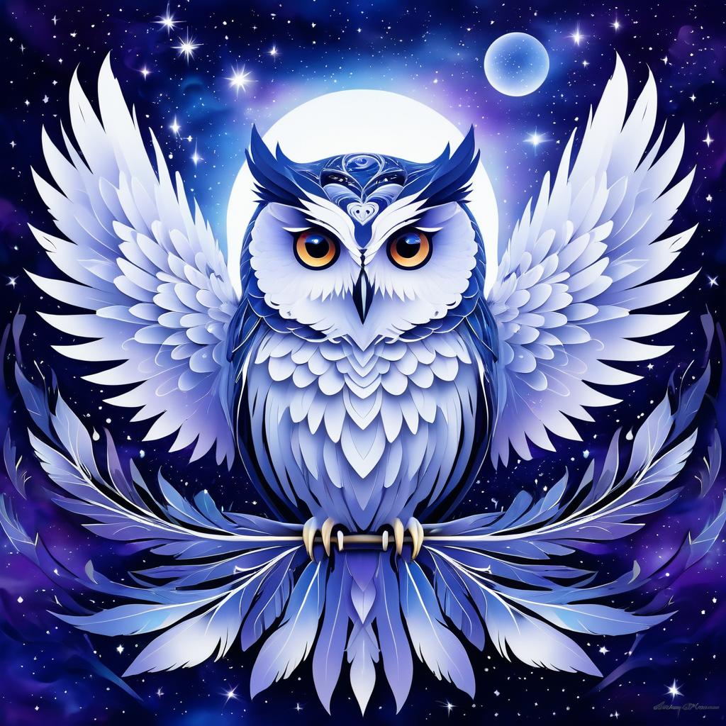 Surrealist Owl Portrait with Cosmic Elements