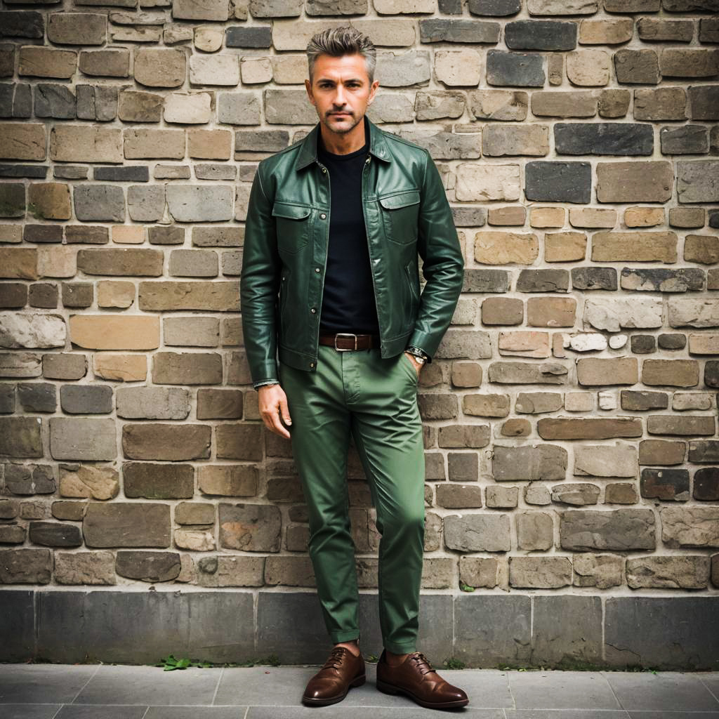 Stylish Middle-Aged Man Against Stone Wall