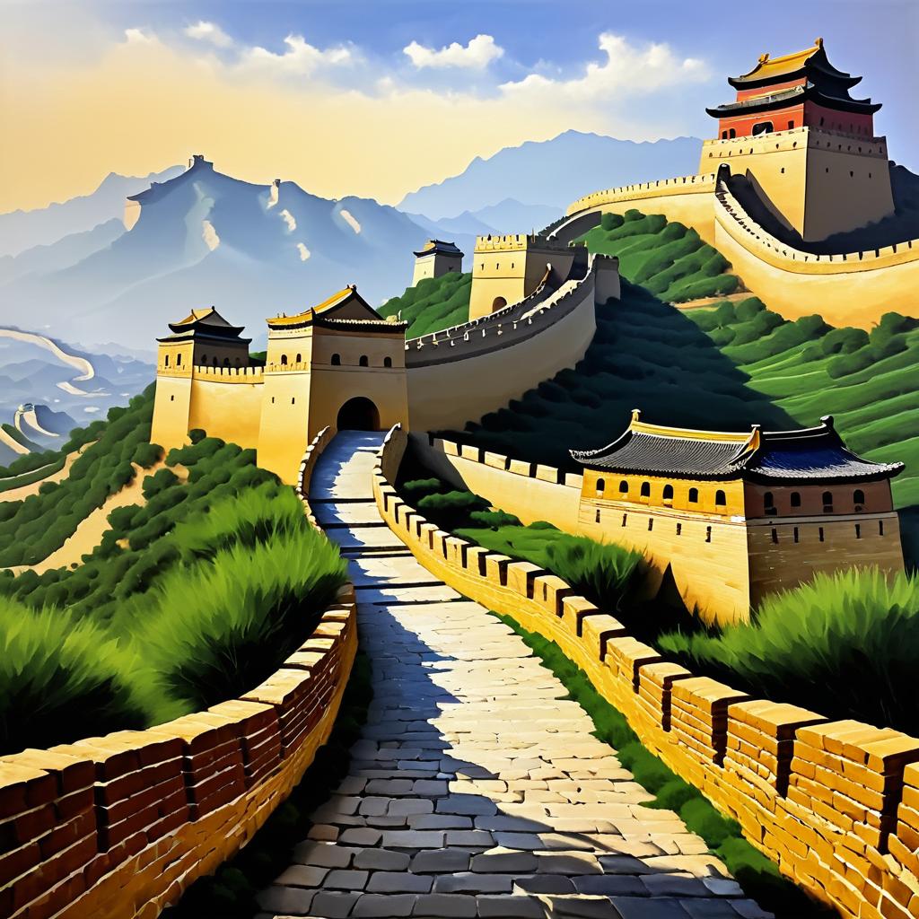 Vermeer-Style Oil Painting of Great Wall