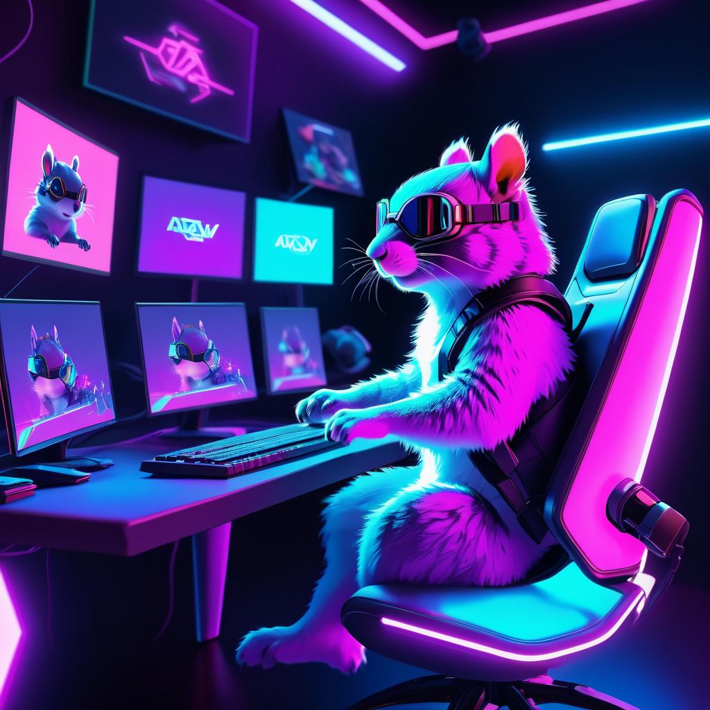 Squirrel Gaming in Neon Wonderland