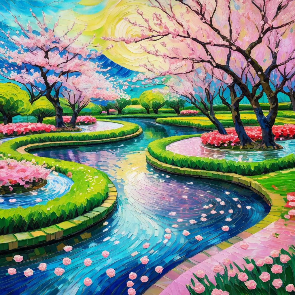 Vibrant Cherry Blossom Garden in Van Gogh Style