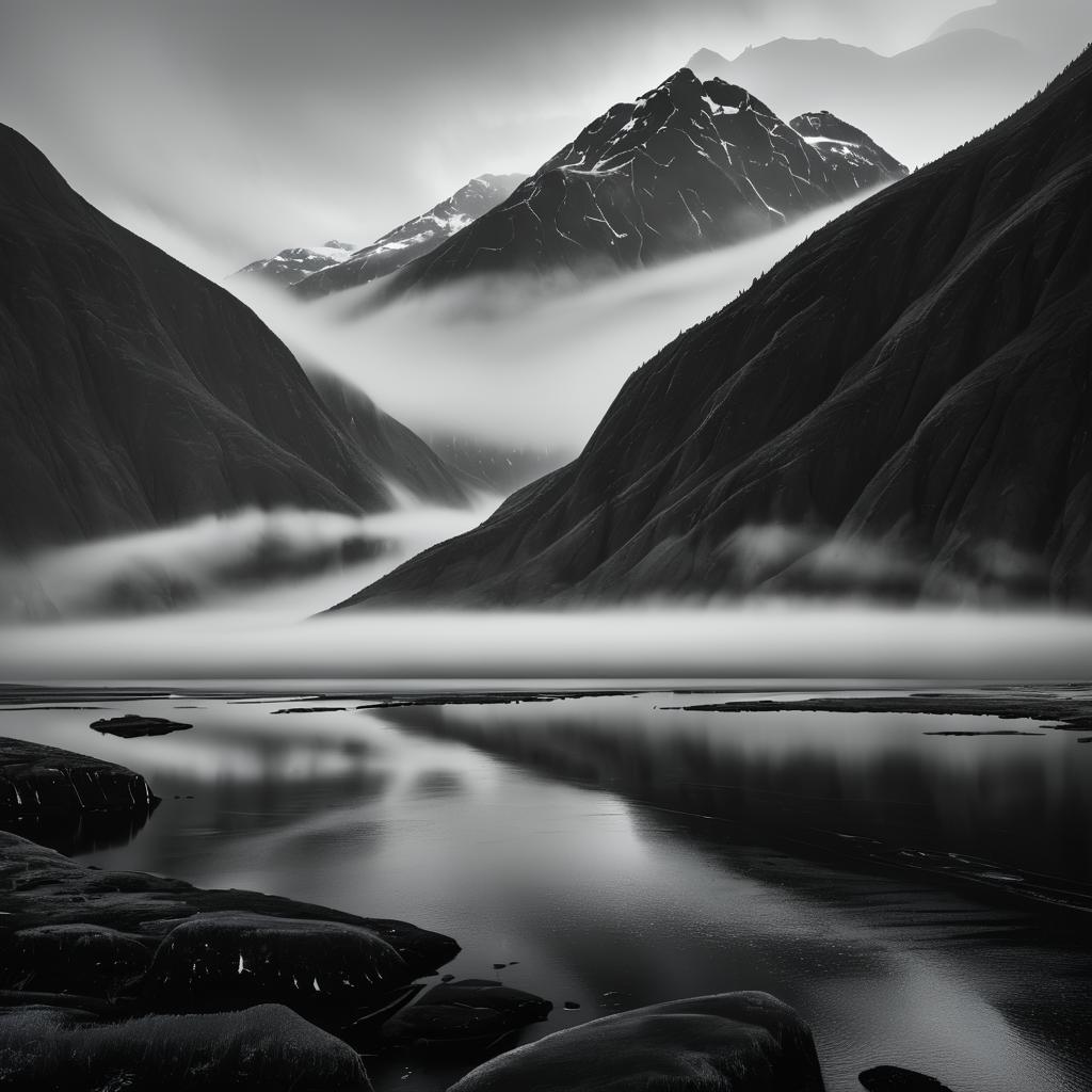 Misty Fjord with Isolated Peaks