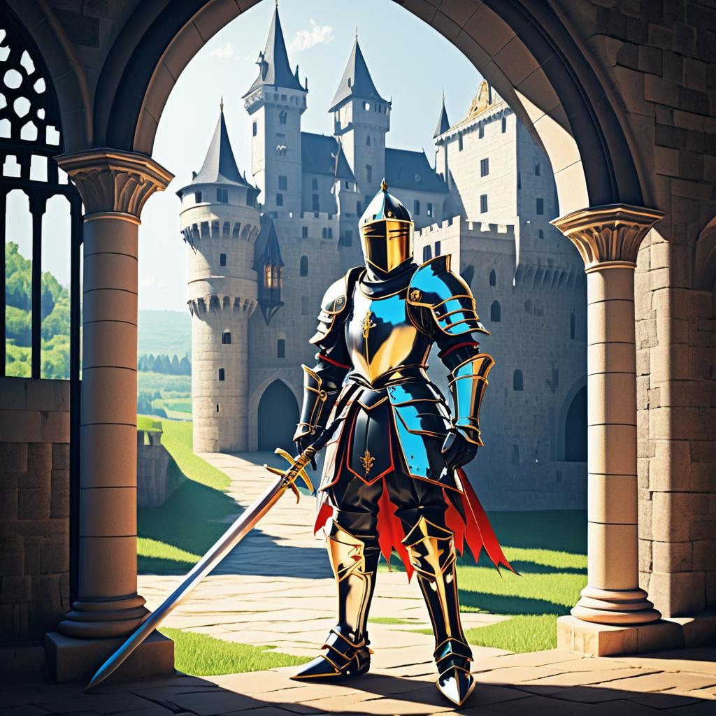 Anime Knight in a Medieval Castle