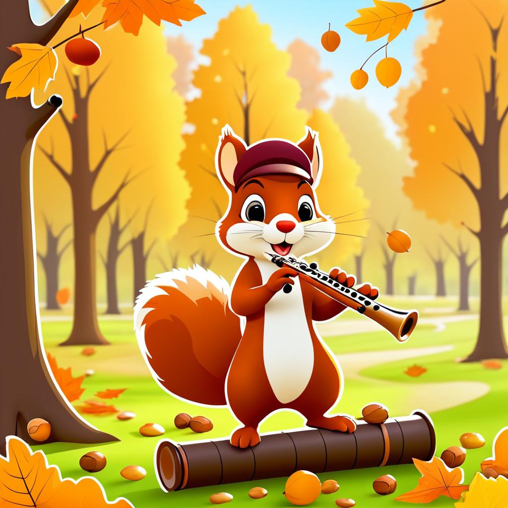 Squirrel Flutist in Autumn Park Scene