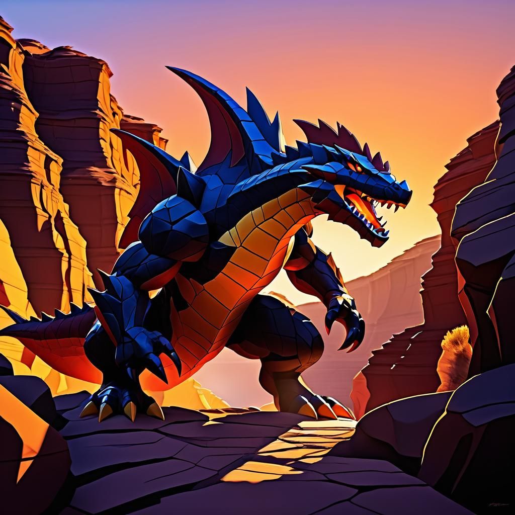 Fierce Garchomp in Rugged Canyon Sunset