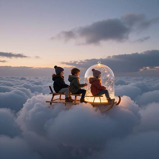 Children Sledding on Thunderclouds
