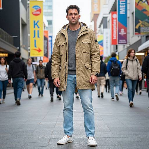 Man in Khaki Parka at Terminal