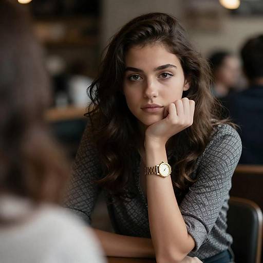 Contemplative Young Woman in Café