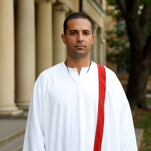 Man in White Robe by Columns