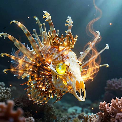 Glowing Citrine Lionfish Skull Art