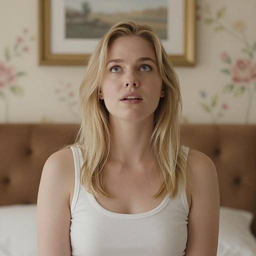 Blonde Woman in Floral Room Setting