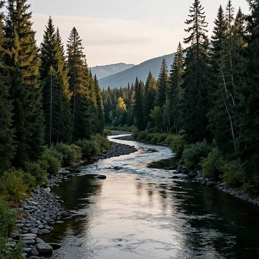 Serene River in Forested Valley