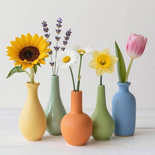 Vibrant Vases with Bright Flowers Arrangement