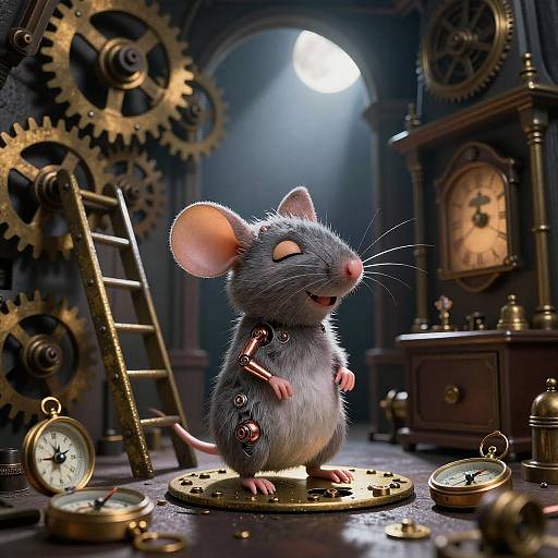 Clockwork Mouse in Moonlit Clocktower