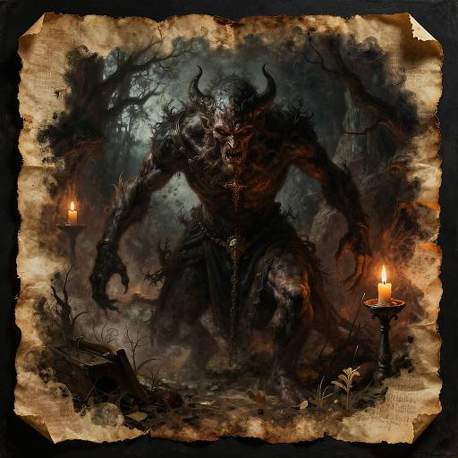 Medieval Demon Painting with Shadows