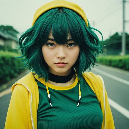 Anime Style Woman in Green Outfit