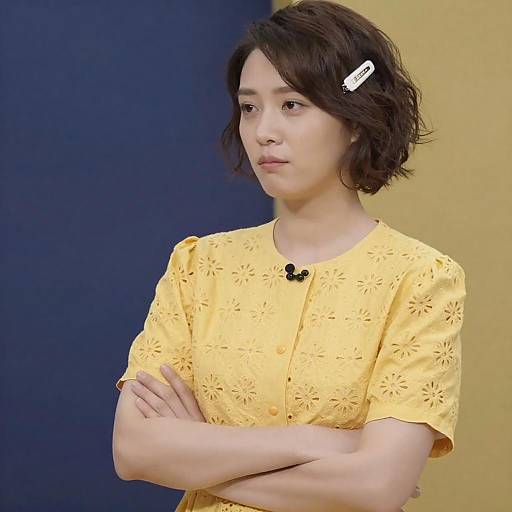 Elegant Woman in Yellow Floral Dress