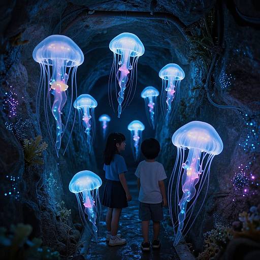 Children Riding Bioluminescent Jellyfish