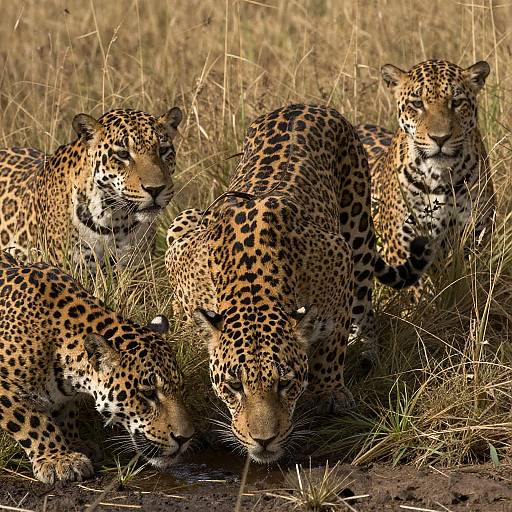 Jaguars in Natural Grassland Setting