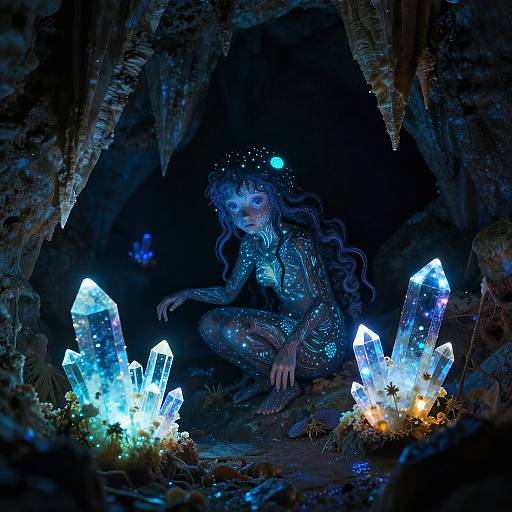 Bioluminescent Cave Dweller in Crystals