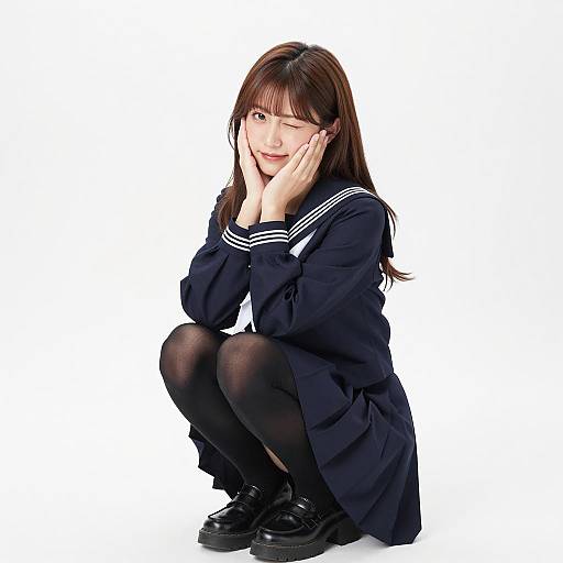 Winking Japanese Schoolgirl in Uniform