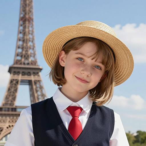 Charming Girl with Eiffel Tower Backdrop