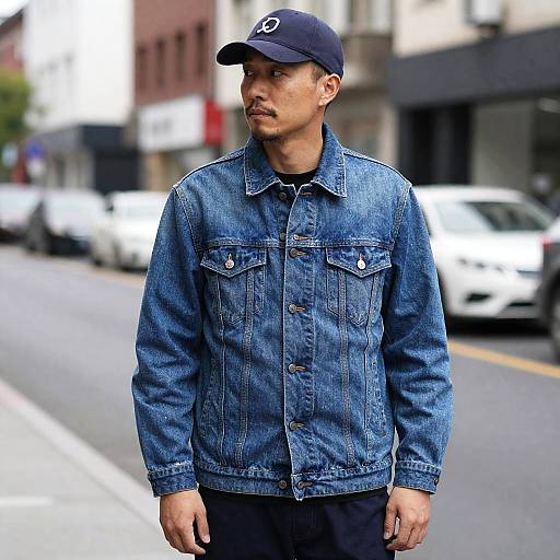 Man in Denim Jacket on Street