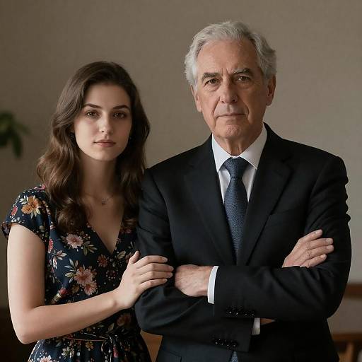 Older Man and Young Woman Standing Together Indoors
