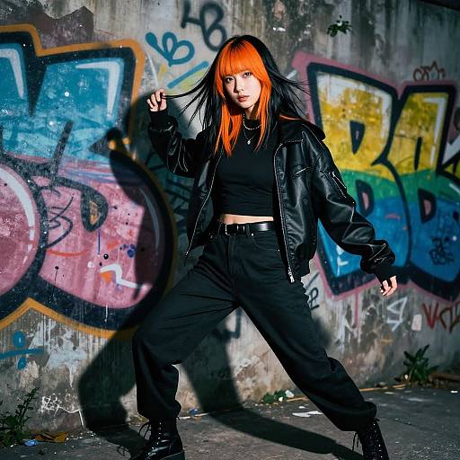 Modern Street Style with Orange Bangs