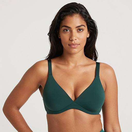 Confident Woman in Dark Green Bra