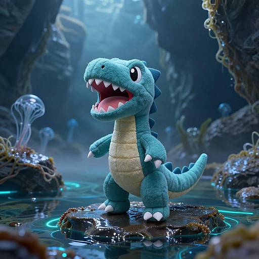 Hand-Stitched Velociraptor Plush in Cave