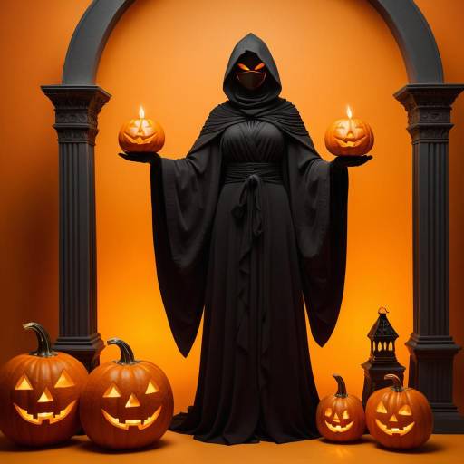 Mystical Figure Amidst Halloween Shadows Mystical Figure Amidst Halloween Shadows