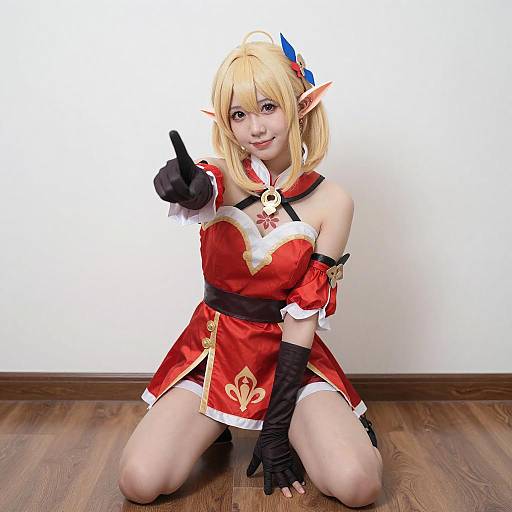 Blonde Elf Cosplayer in Red Outfit