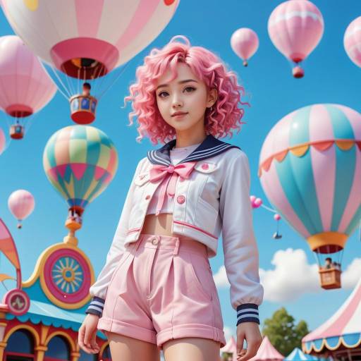 Cheerful Girl in Colorful Amusement Park