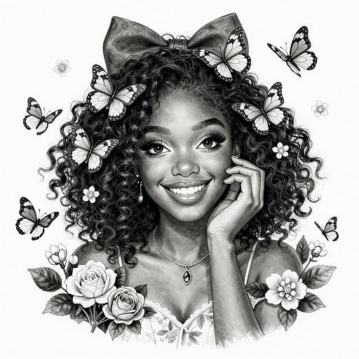 Radiant Black Woman with Butterflies