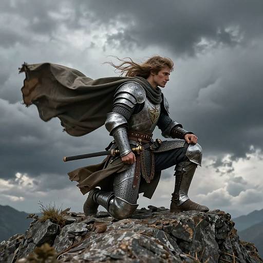 Heroic Warrior on Rocky Peak