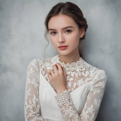 Elegant Young Woman in White Lace Dress