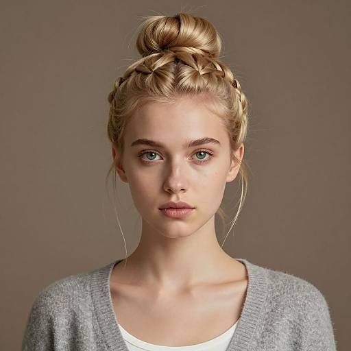 Young Woman with Five Strand Braid and Top Bun