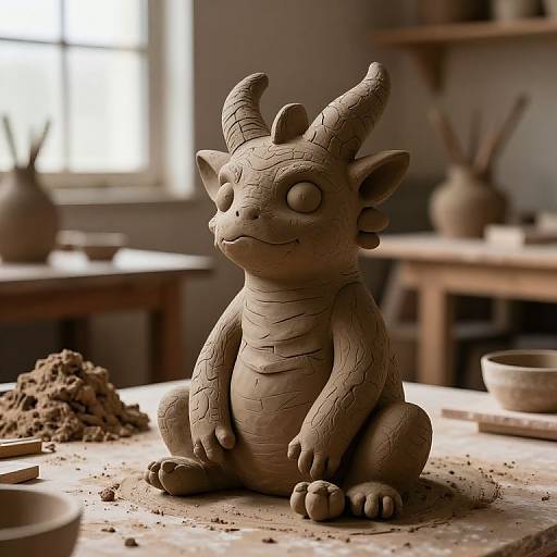 Serene Sculpted Clay Creature Art