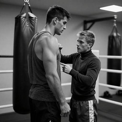 Intense Boxing Gym Encounter in Monochrome