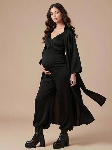 Sleek Monochrome Maternity Runway Portrait